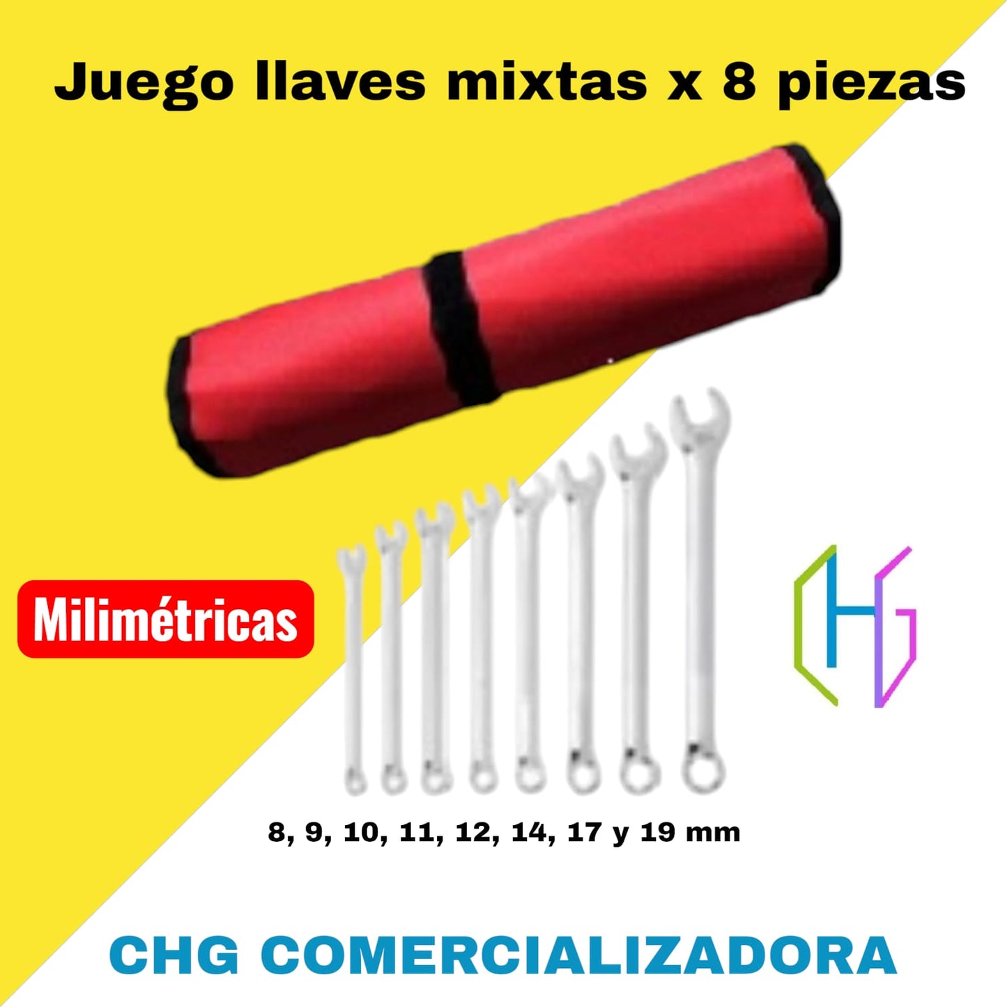 Llaves milimétricas x 8 piezas (8, 9, 10, 11, 12, 14, 17 y 19 mm)
