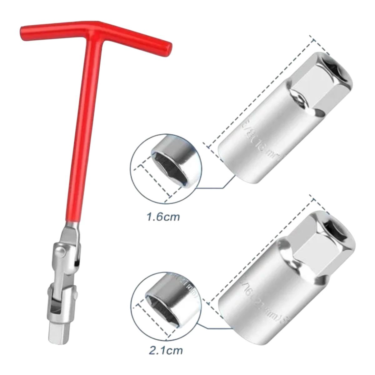 Llave T para copas bujias de moto X 2 copas 16 y 21 mm