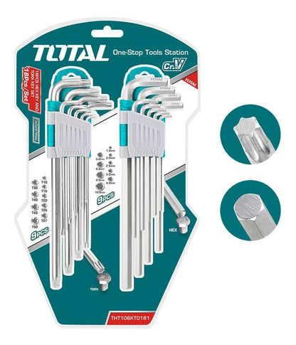LLaves Allen y Torx largas x 18 Piezas - Marca Total