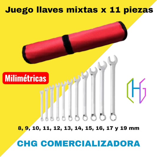 Llaves milimétricas x 11 piezas (8, 9, 10, 11, 12, 13, 14, 15, 16, 17 y 19 mm)