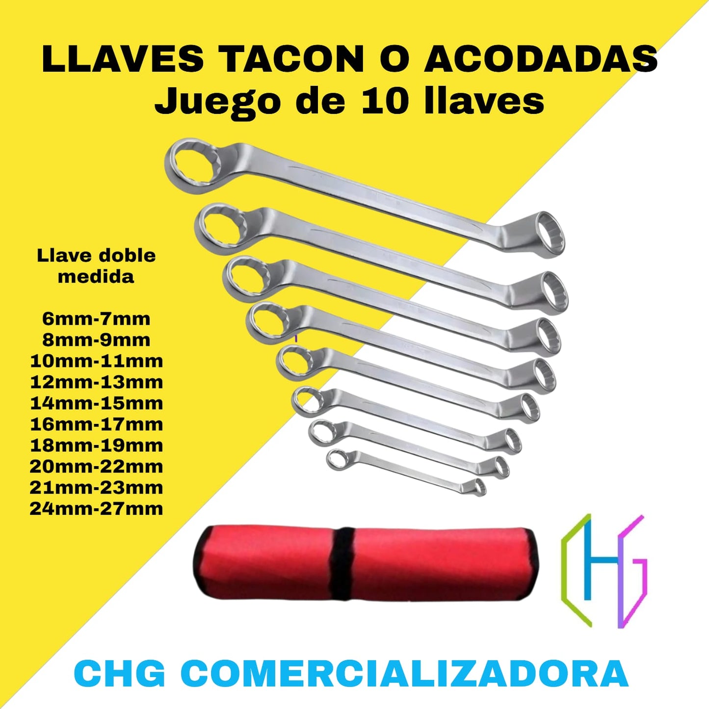 Llaves Mixtas Tacón o Acodadas X 10 Piezas (desde la 6 mm hasta 27 mm)