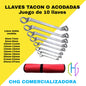 Llaves Mixtas Tacón o Acodadas X 10 Piezas (desde la 6 mm hasta 27 mm)