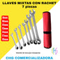 Llaves Rachet Cabeza fija X 7 Piezas + Estuche en lona