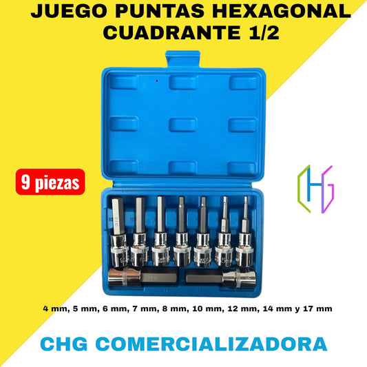 Copas puntas Allen Hexagonales Cuadrante 1/2 X 9 Piezas - Diesel Tools