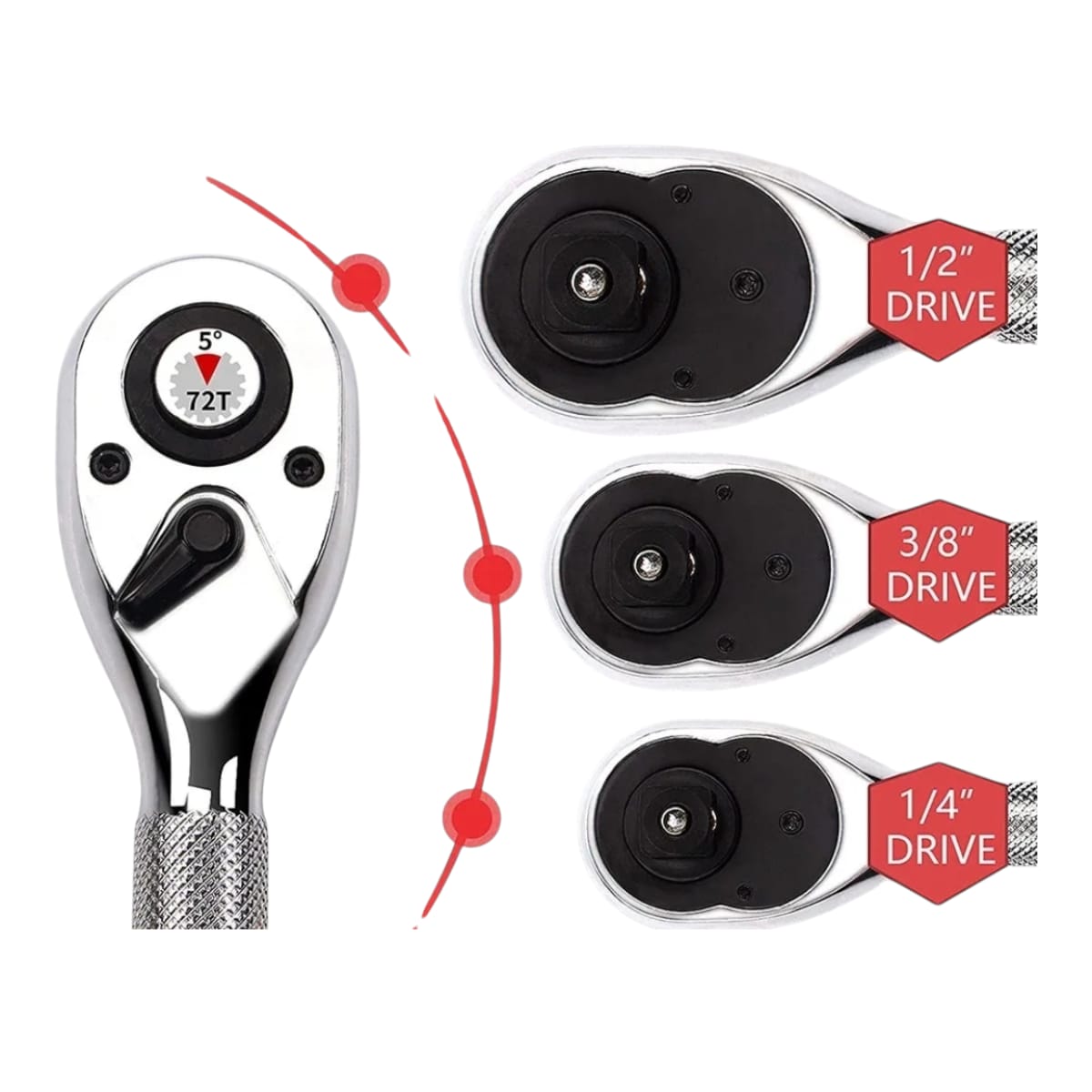 Rachet Corto o Enano x 3 Tamaños 1/2" 3/8" y 1/4"