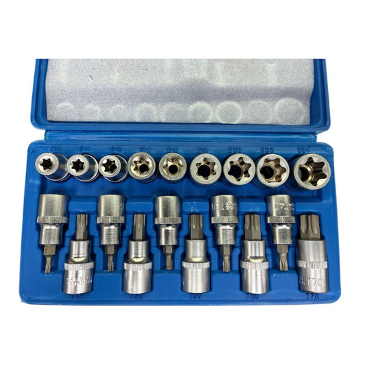 Copas y Puntas Torx cuadrante 1/2" x 19 piezas