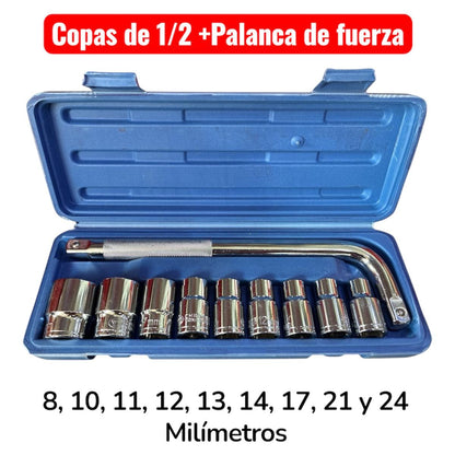 Copas de 1/2 x 9 piezas + Mango de Fuerza 1/2
