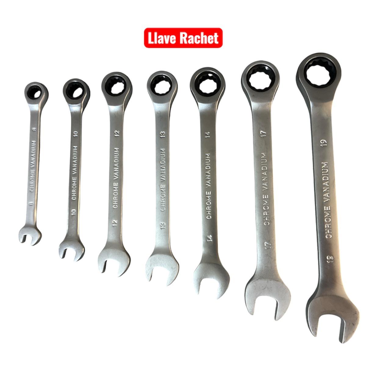 Llaves Rachet Cabeza fija X 7 Piezas + Estuche en lona