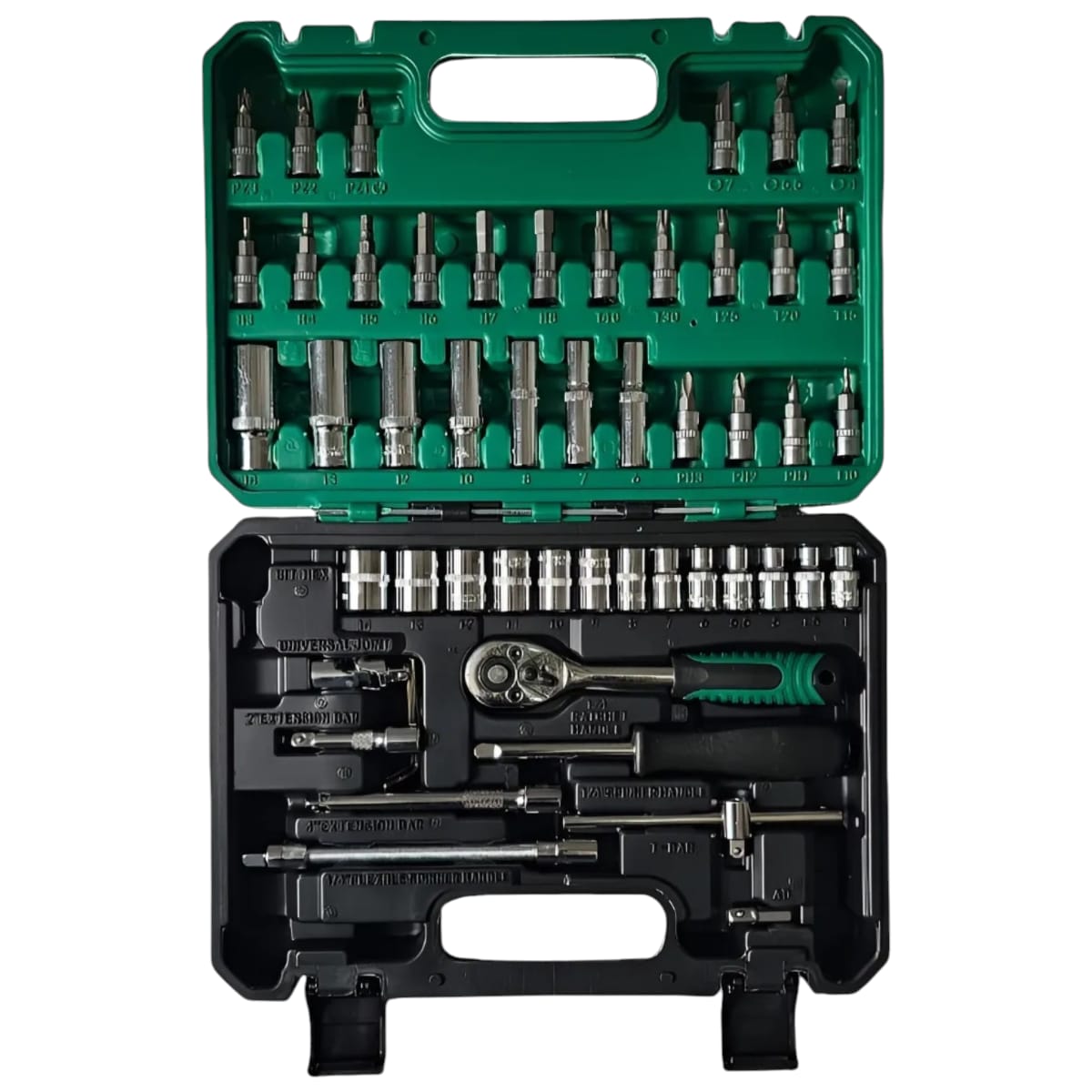 Caja 53 piezas rachet de 1/4 con copas y accesorios