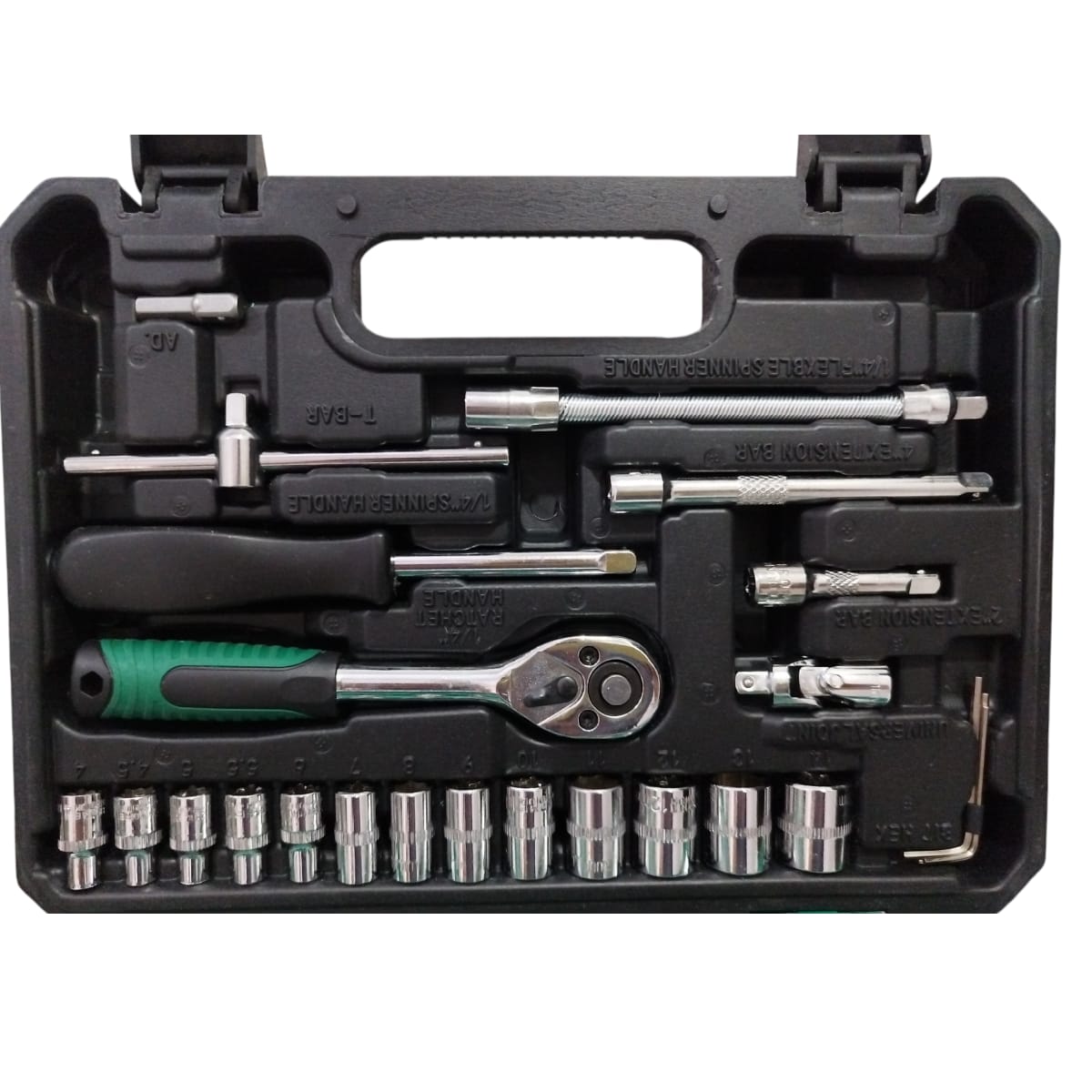 Caja 53 piezas rachet de 1/4 con copas y accesorios