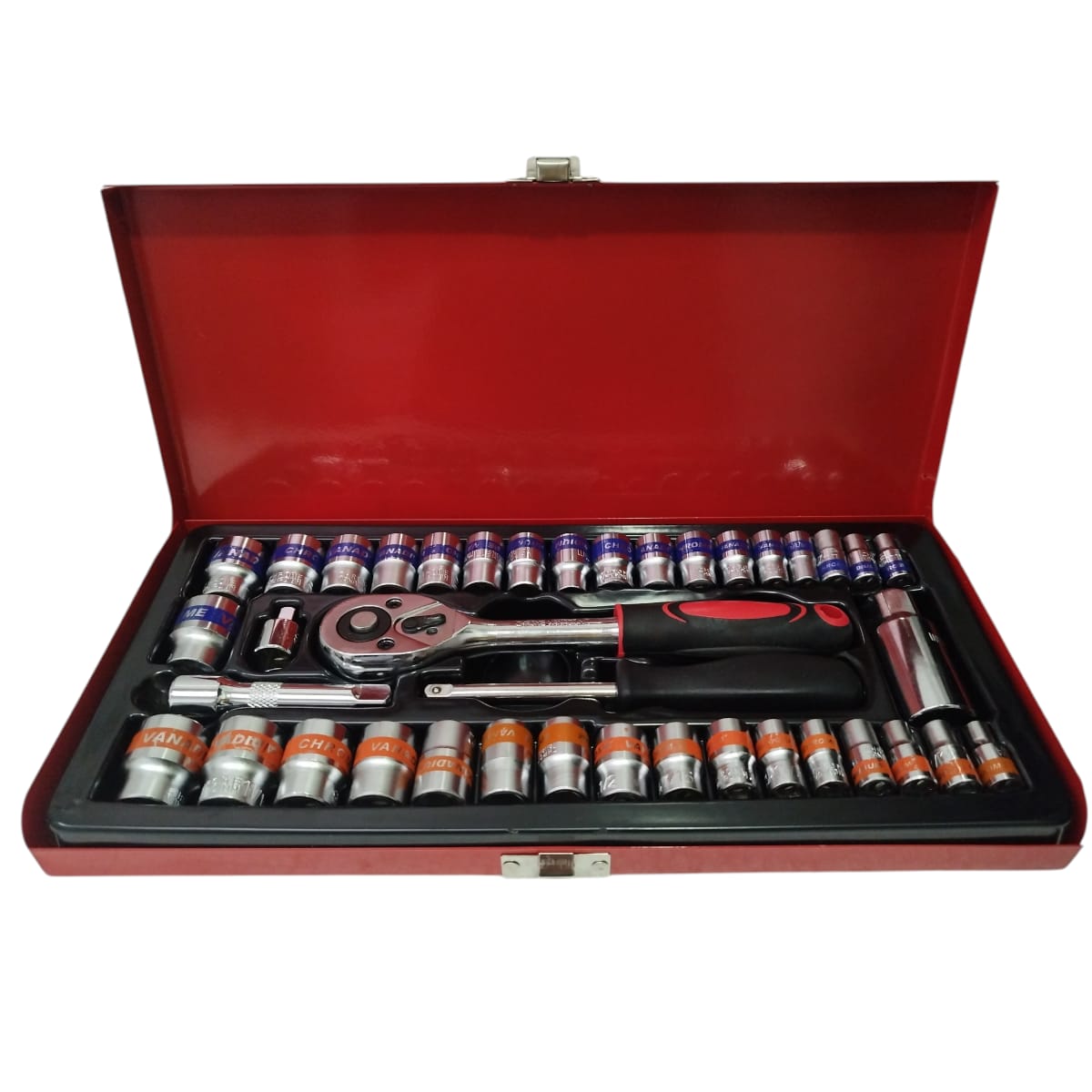 Caja de 40 piezas Rachet de 3/8 con copas 3/8 y 1/4