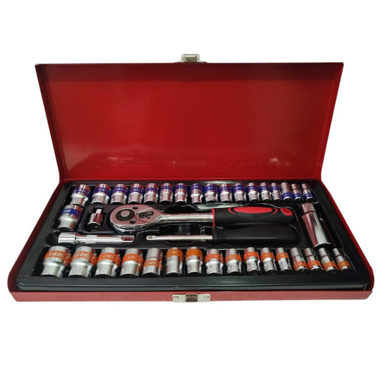 Caja de 40 piezas Rachet de 3/8 con copas 3/8 y 1/4