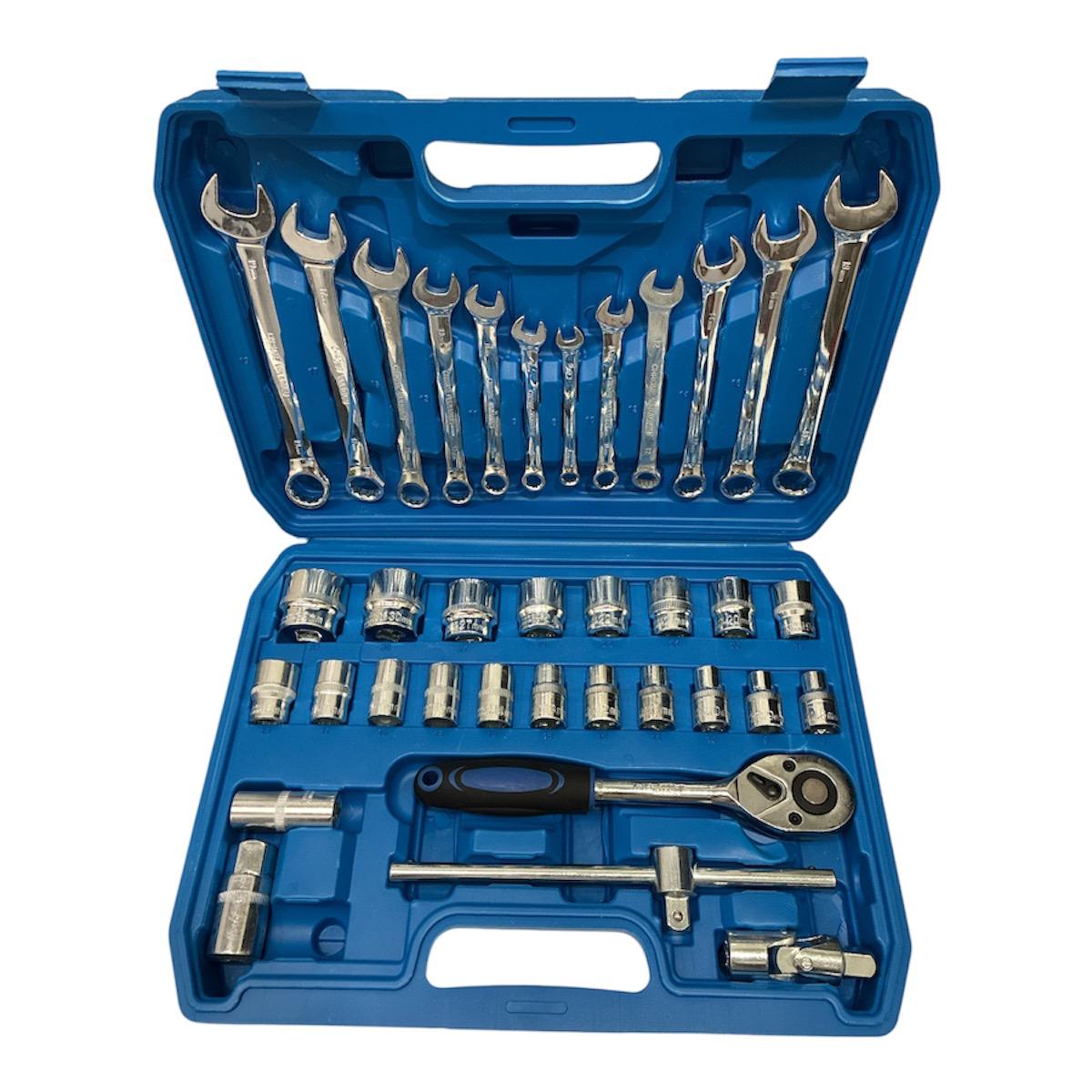Caja 37 Piezas Rachet de 1/2 con copas y 12 llaves mixtas